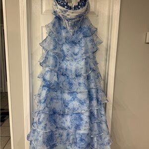 Elegant Blue Floral Layered womens formal
